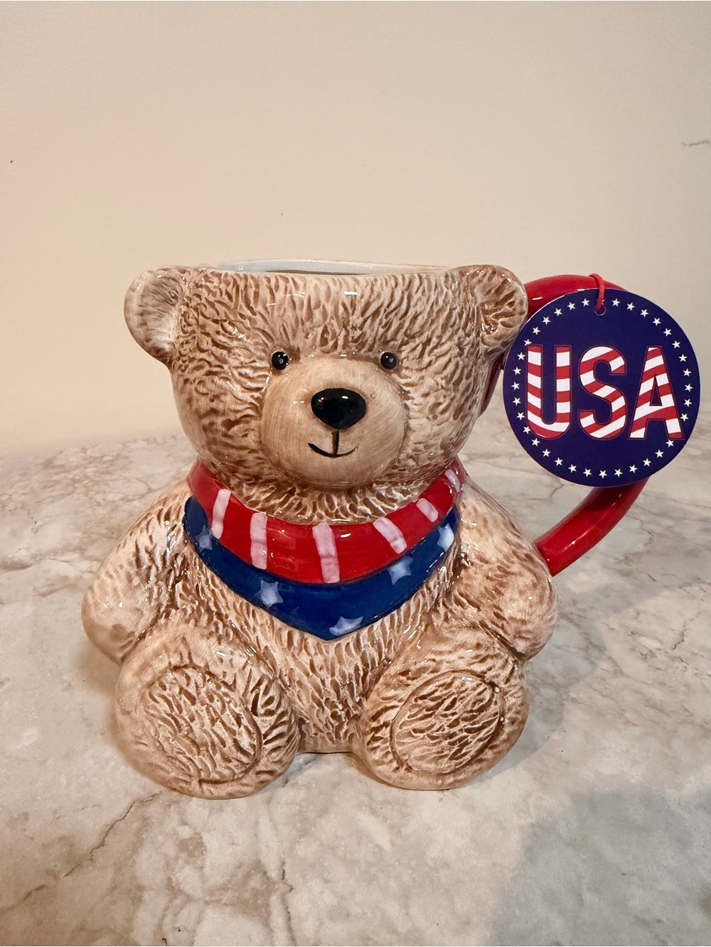 Teddy Bear Ceramic Mug with USA